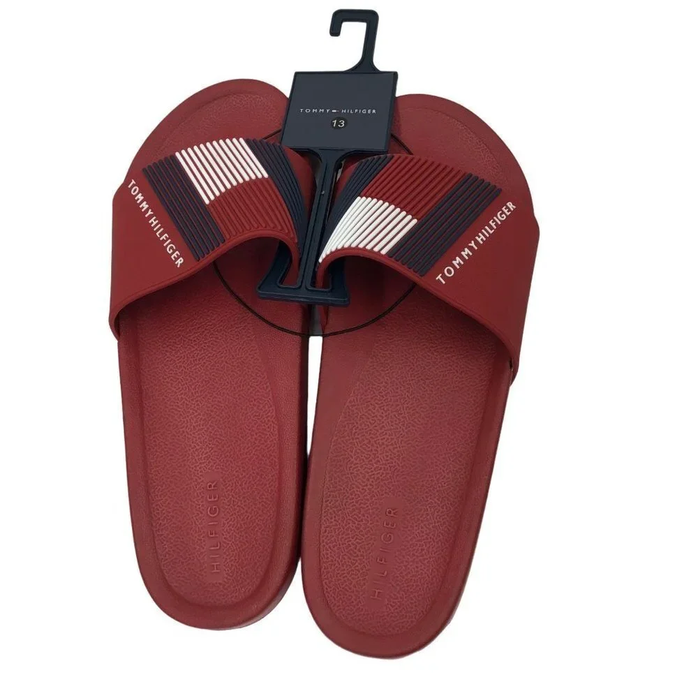 TOMMY HILFIGER MEN'S EDNOR RED SLIDE SANDALS SZ 10 NWT‎